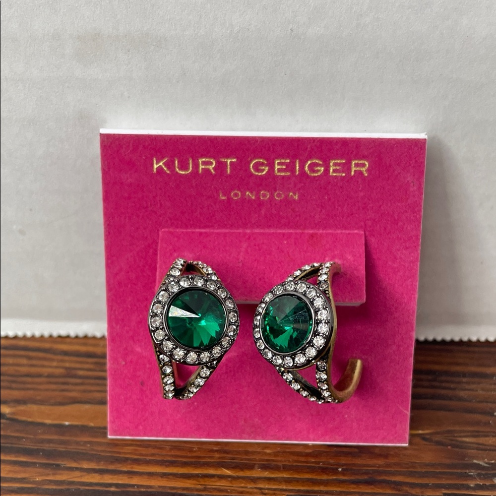 Kurt Geiger London Octavia green gemstone Hoop earrings NWT
